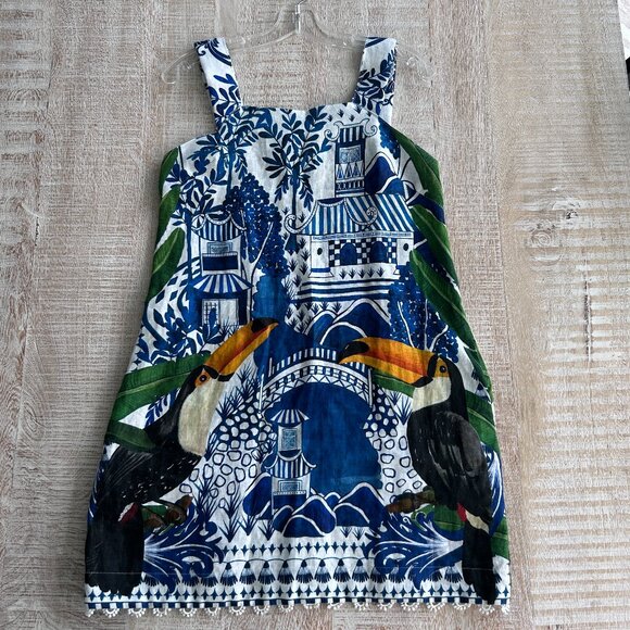 FARM Rio Dresses & Skirts - Farm Rio Ancient Garden Mini Dress Sleeveless Small Blue/White